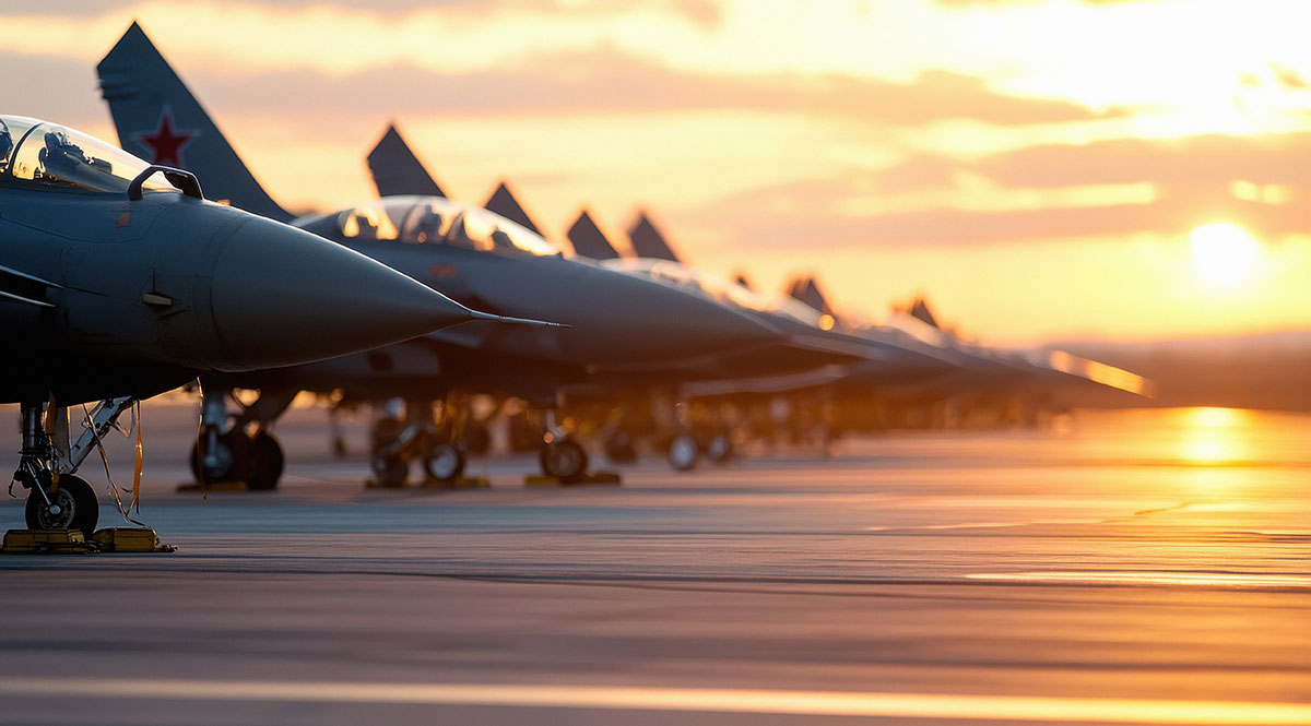 military jet planes lined up